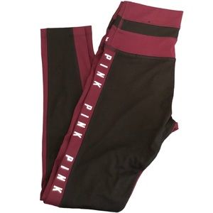 PINK VS Ultimate Black Legging W/ Burgundy Down Sides Size Small.